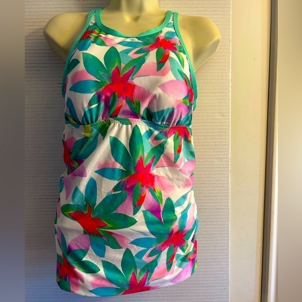 Alex Marie bright tropical floral tankini swim suit top Sz 10. L5